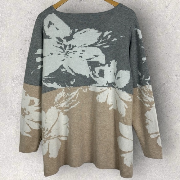 Calvin Klein Floral Knit Pullover Sweater Womens Size 0X Tan Grey Minimalist 0 X - Picture 13 of 13